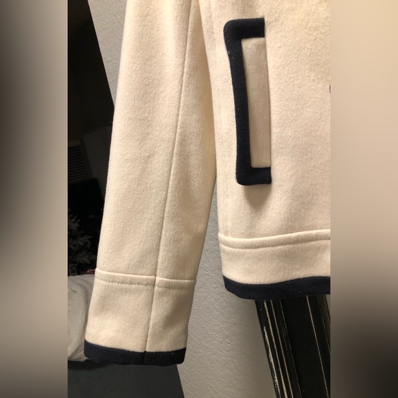 J. Crew Nello Gori Tipped Trim 100% Wool Off White & Black Pea Coat EUC 2 - Picture 15 of 16